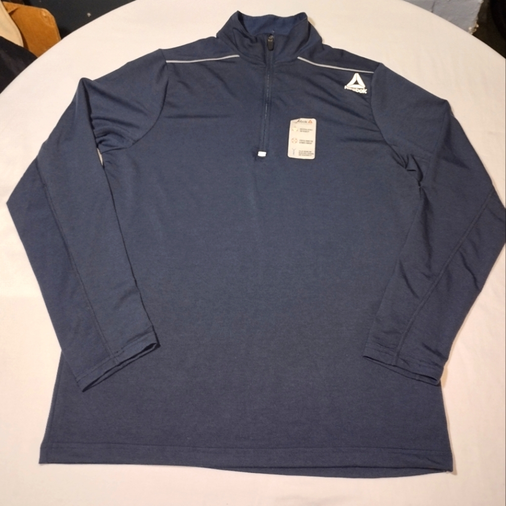 Reebok Navy Blue Regular Fit Quarter-Zip Long Sleeve Athletic Shirt